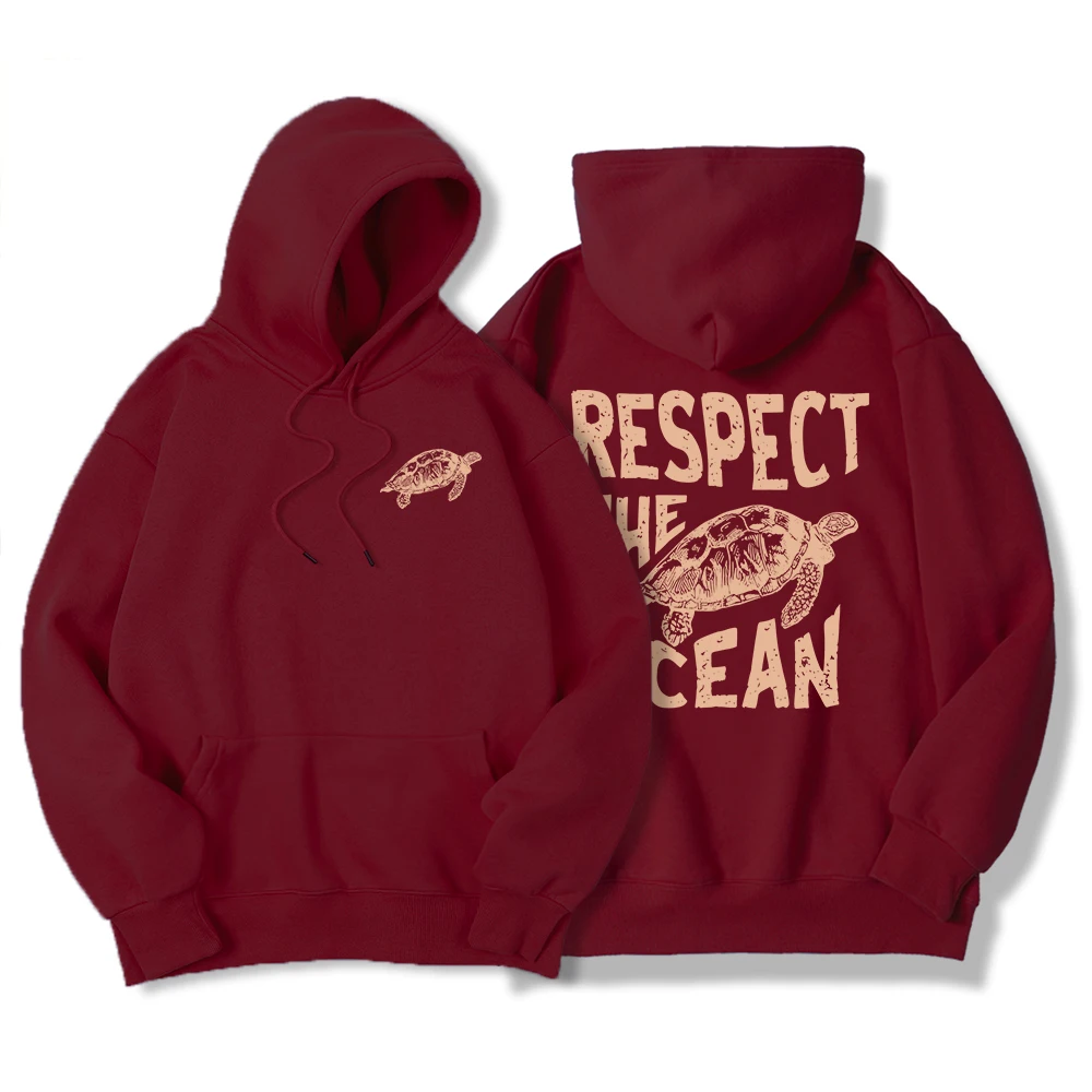 Respect The Ocean Green Turtle Women Hoodie Harajuku High Quality Hoody Vintage Warm Sweatshirt Autumn Loose Casual Tracksuit