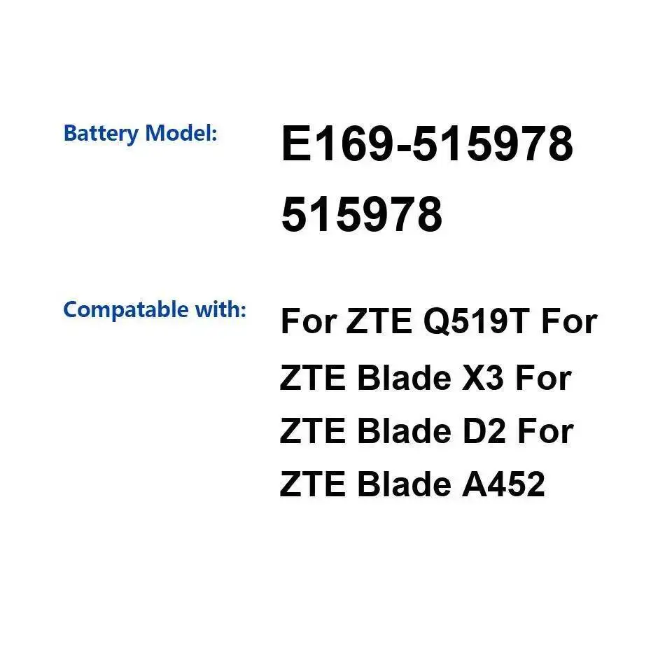 

Долговечная работа E169-515978 515978 Аккумулятор мобильного телефона Надежная замена 4000 мАч для Zte Blade X3 D2 A452 Q519T
