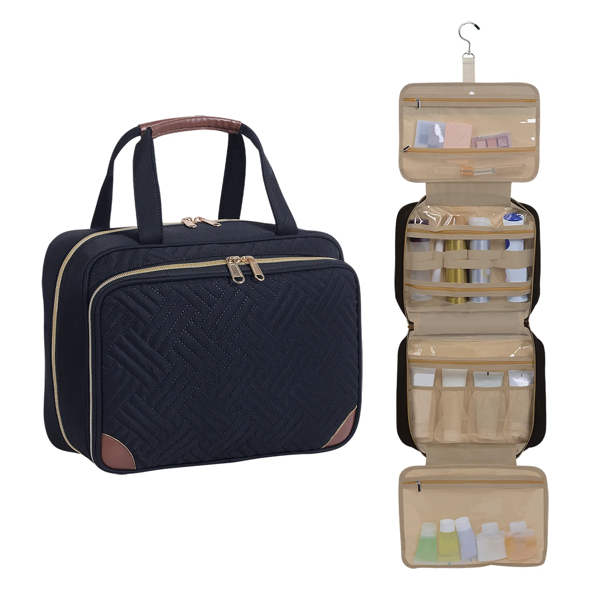 

Toiletry Bag for Women, Hanging Travel Toiletry Bag with Jewelry Organizer Compartment Large Makeup Bag, Cosmetic for Travel Bus