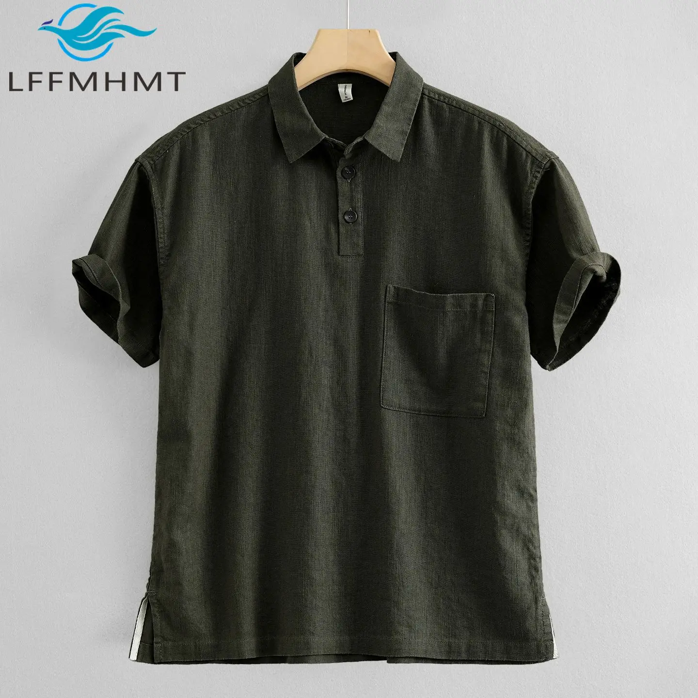 

Summer Fashion Mens Cotton Ramie Blend Short Sleeve Polo Shirt Loose Breathable Turn Down Collar Casual Linen Blend Daily Tops