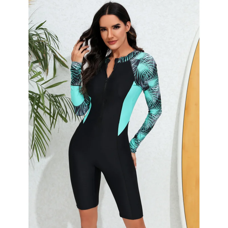 

One-Piece Zipper Sports Swimsuit Women's Long Sleeve Surfing Swimsuit Sun Protection Surfing Suit Boxer Dive Skin Snorkeling Sui