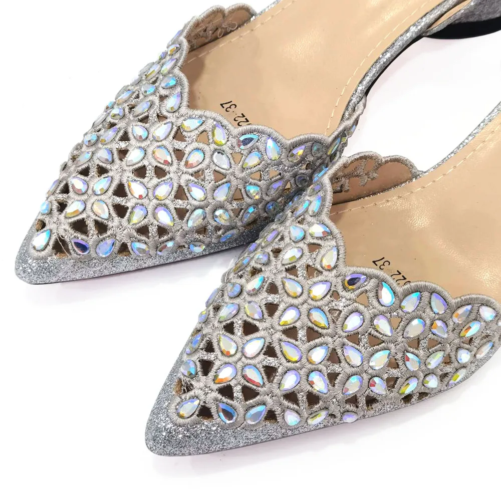 Fashionable Silver Color Ladies Shoes And Bag For Party Nigerian Women Wedding Shoes And Bag High Quality Shoes