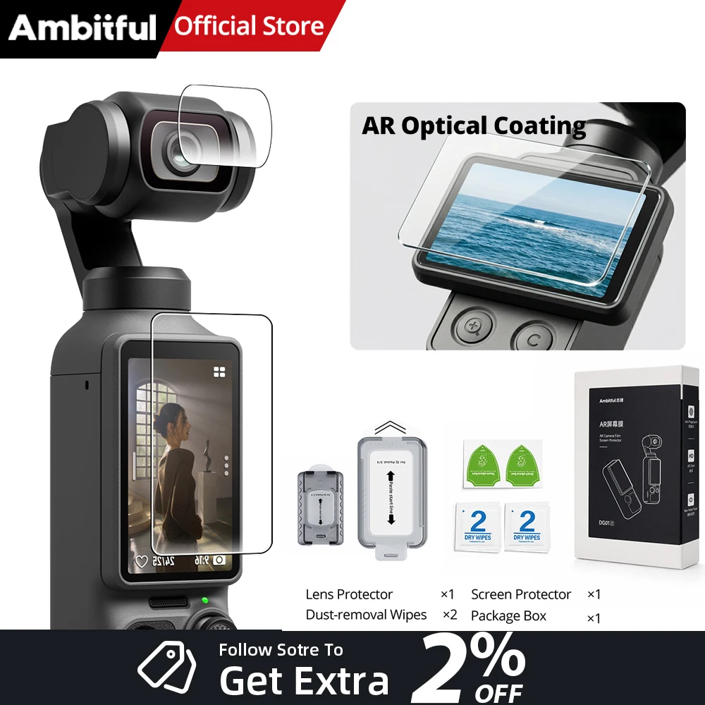 Film protecteur d'écran en verre trempé AMBITFUL AR pour DJI OSMO Pocket 3 Pocket 4 PK3 PK4, dureté anti-rayures, film pour objectif d'appareil photo