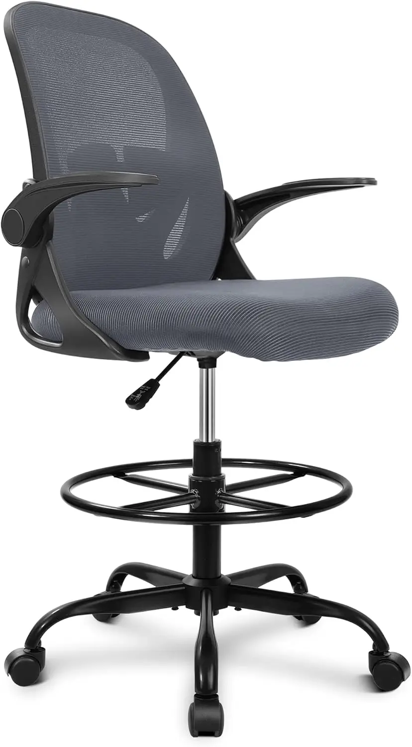 A high office chair with flip armrests for drawing, ergonomically designed computer upright office chair