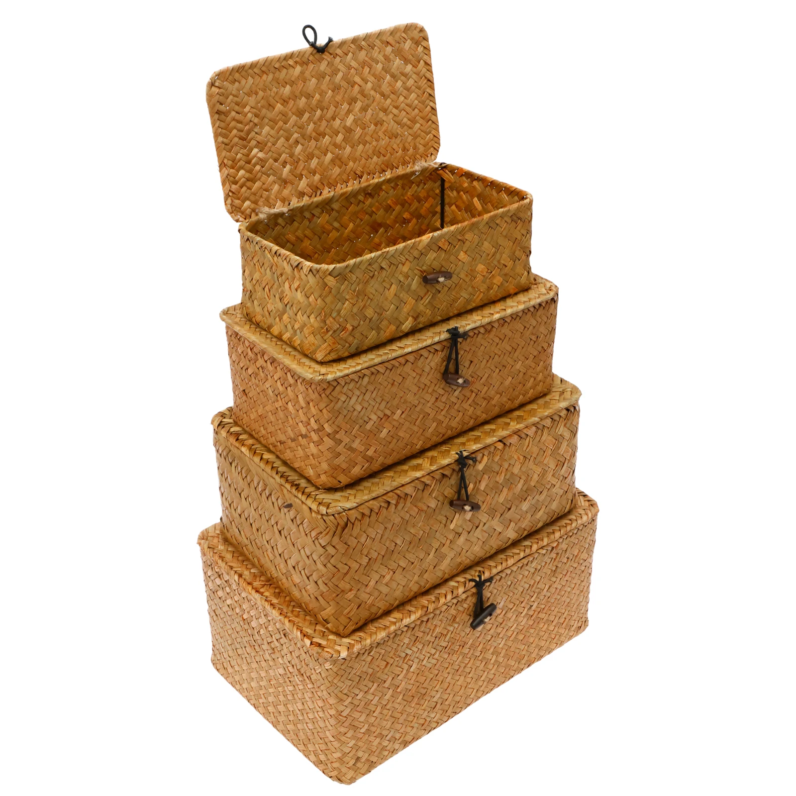 

4 шт./компл., корзина ручной работы из натуральной морской травы, дышащая бытовая коробка для хранения, легко перемещаемая корзина из морских водорослей для одежды, спальни