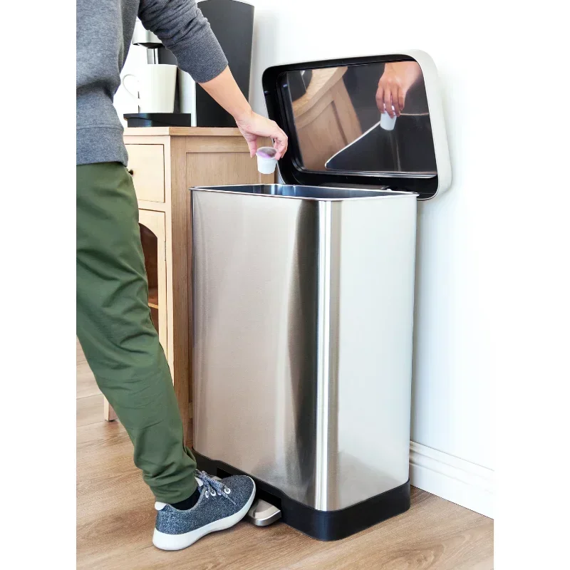 50L Trash Can, Stainless Steel Step On Kitchen Trash Can, Stainless Steel trash bin  dustbin