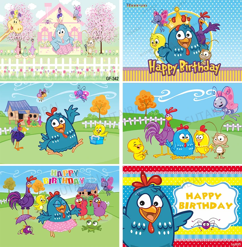 Telón de fondo con dibujos de animales de granja y pollo para estudio fotográfico, Fondo de vinilo para fiesta de cumpleaños de niños, Galinha pintada