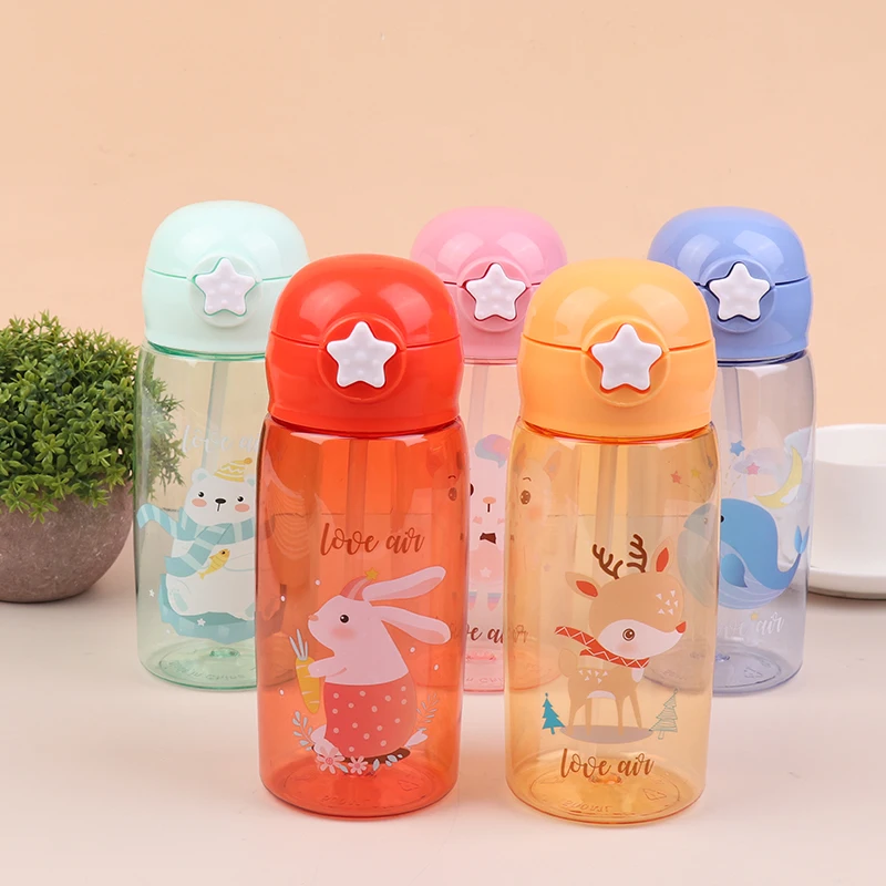 Plastic Water Cup Children Straw Water Cup Baby Feeding Cup Leakproof Water Bottle Outdoor Portable Children Drinkingware