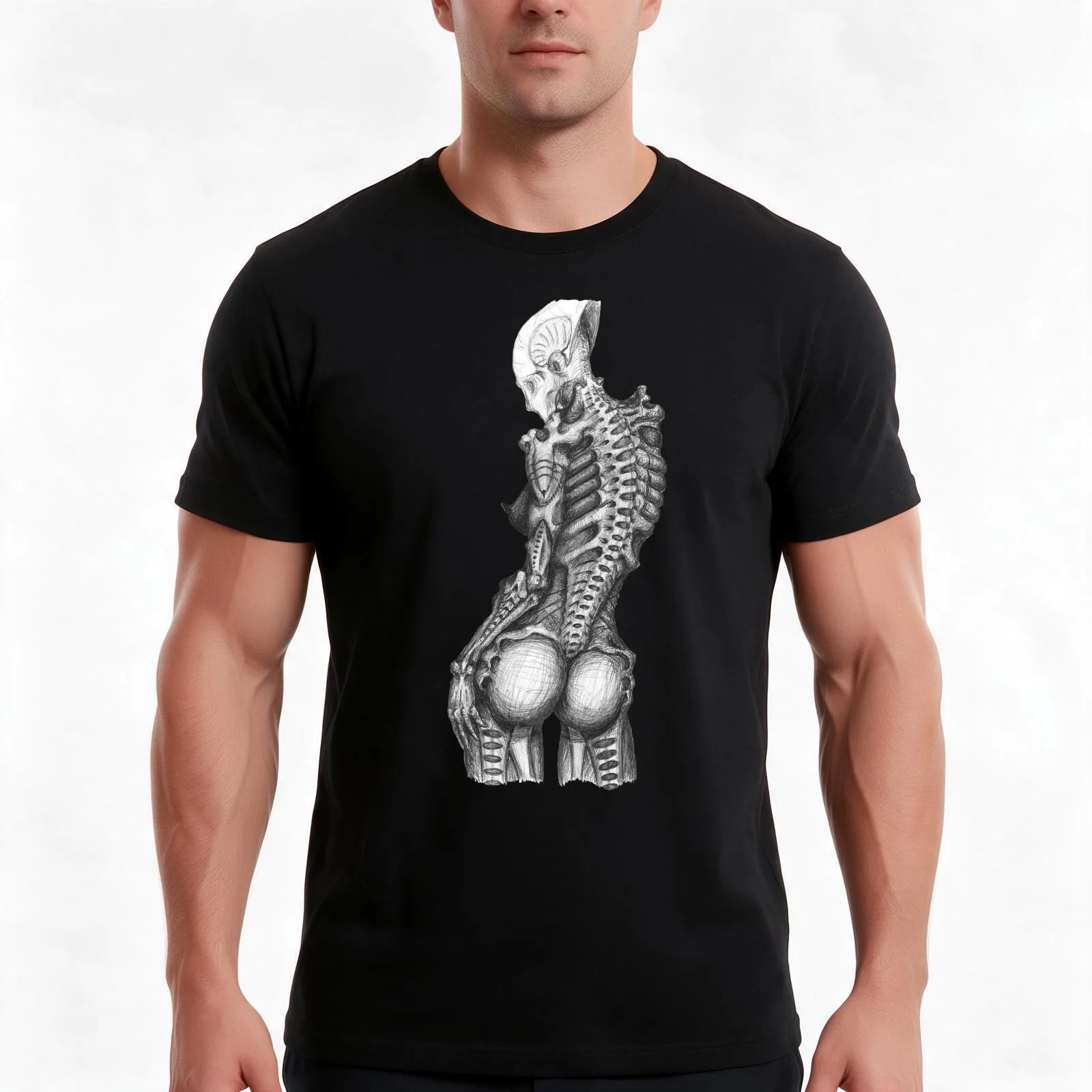 Biomechanoid Beauty T-Shirt, Summer Casual Cotton Tee, Oversized Streetwear Tops, Vintage Graphic Print, Loose Fit Short Sleeve