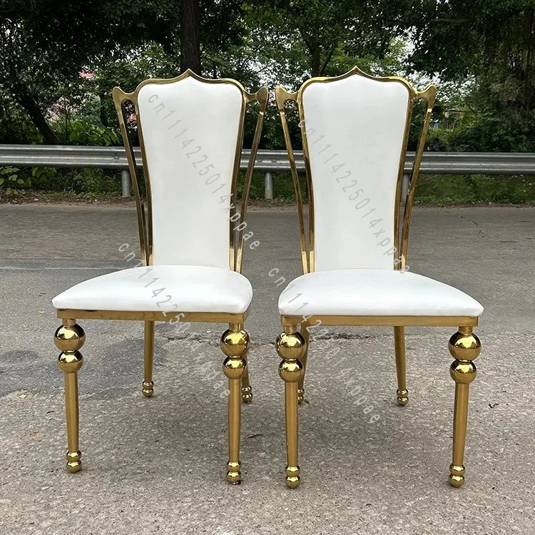 Electroplated Gold Soft Bag Back Chair Household Stainless Steel Metal Dining Table and Chairs Hotel Banquet Hall