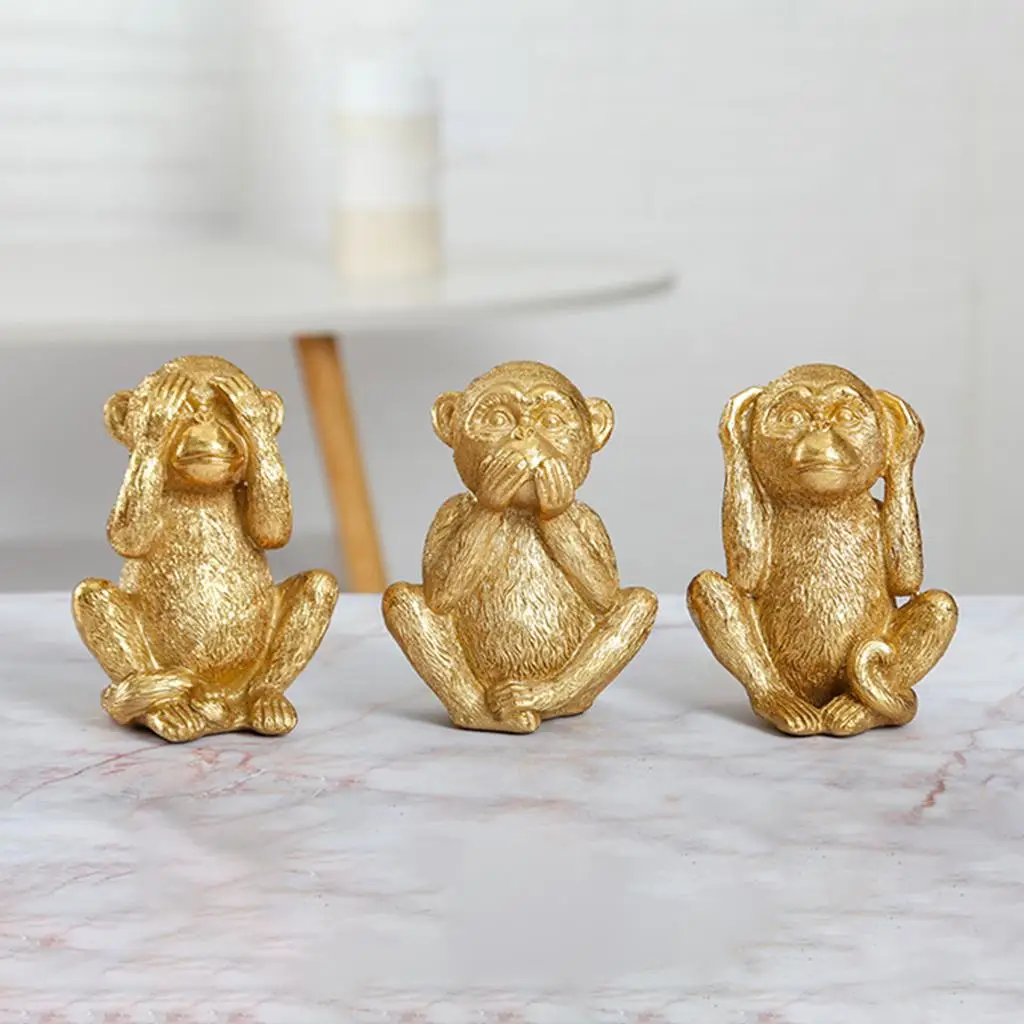 Monkey Figurine Home Decor Resin Crafts Chinese Fengshui Gold Tabletop Animal Statues