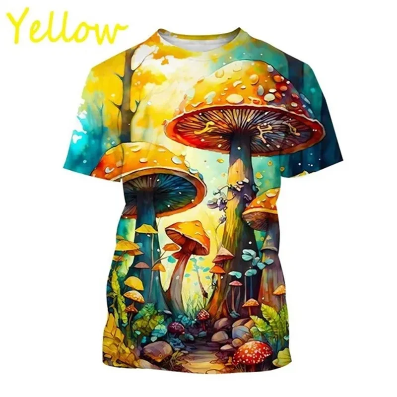 Summer Colorful Mushrooms Pop Men T Shirt 3D Plants Printed Tee Shirts Kids Children Cool Short Sleeves Women Harajuku Clothes