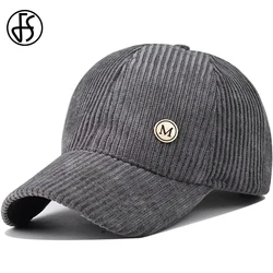 FS Gray Beige Corduroy Baseball Cap For Men Vintage Striped Winter Women Caps Windproof Outdoor Sports Golf Hat Gorras Hombre