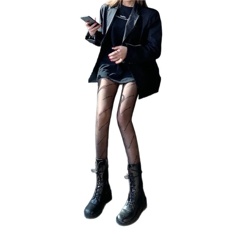 جوارب نسائية مثيرة طباعة موضة عالية المرونة جوارب طويلة من النايلون شفافة طباعة تخزين الجوارب جوارب الرسالة #5