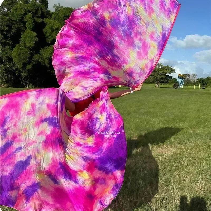 Belly Dance Practice Accessories Throw Silk Shawl Women 100% Real Silk 200*114cm Dyed Performance Props Church Flag Elastic Rod