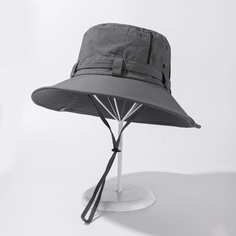 Taslan Waterproof Bucket Hat 8cm Wide Brim Summer Outdoor Sun Protection Fishing Cap Men Women Windproof Rope Hiking Safari