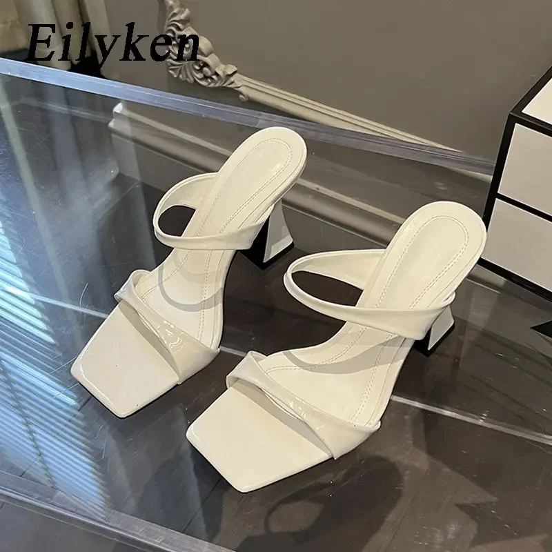 Eilyken-女性のためのエレガントなハイヒールと四角いつま先のスリッパ、結婚披露宴の靴、夏のデザイン