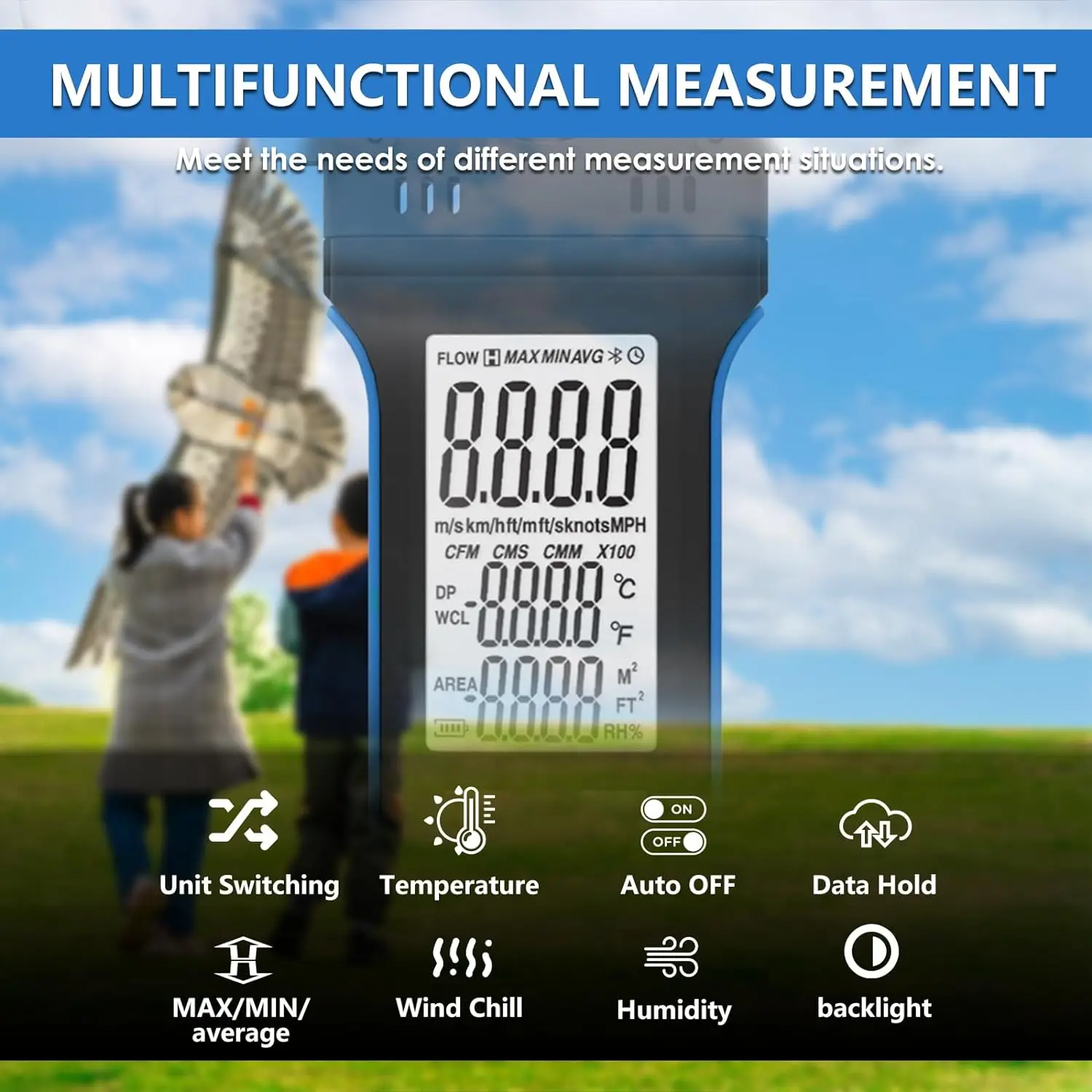 Imagem -03 - Holdpeak Handheld Anemômetro com 270 ° Detector Rotativo e Vane Cover Medidor Digital de Velocidade do Vento Cfm para Hvac Tiro Golf