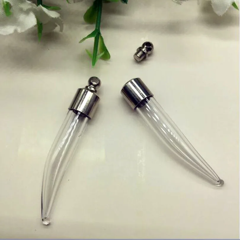 10pcs/lot SCREW CAP Pepper 35*6mm glass vial pendant crystal Glass Perfume Locket rice vial Screw cap Necklace charm fill bottle