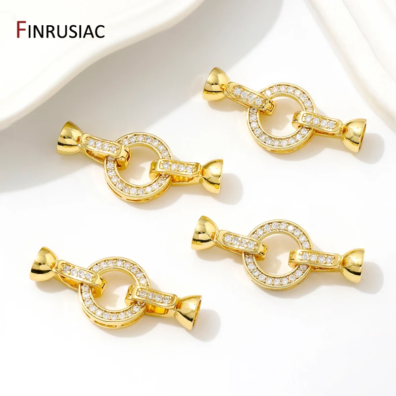 18K Gold Plated Inlaid Zircon Round Connector Clasps For Bracelet Making,End Caps Fastener Clasps Handmade DIY Jewelry Making