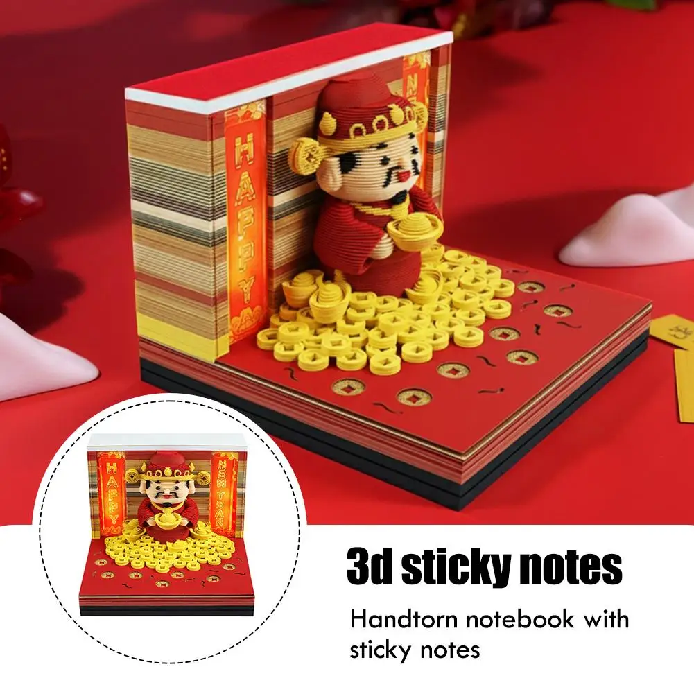 إله الثروة Zhaocai 2026 التقويم مع أضواء ثلاثية الأبعاد ورقة كرافت المفكرة مذكرة الوسادة كتلة ملاحظات ورقة القرطاسية اكسسوارات ديكور
