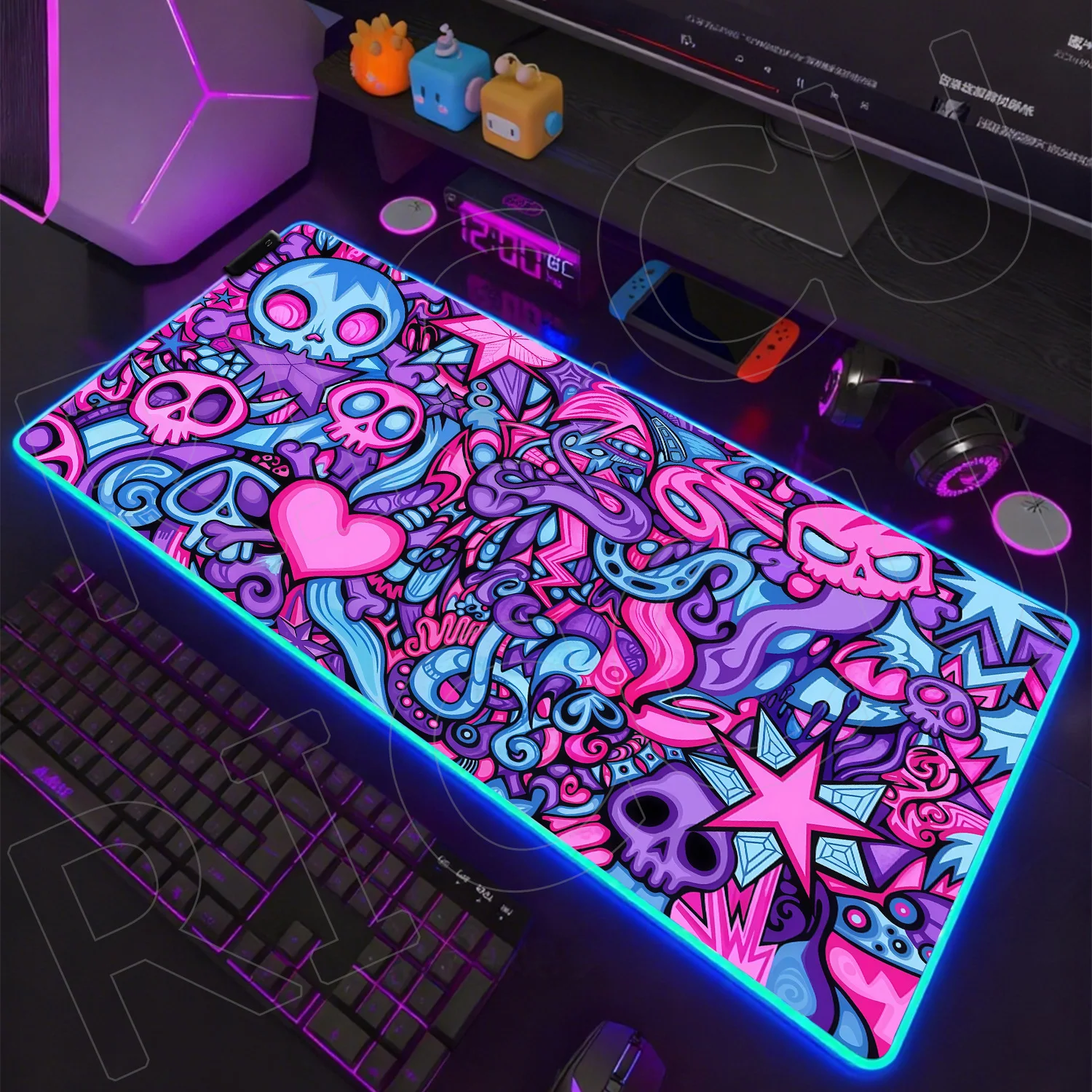 

RGB HD Abstract and funny Graffiti XXL Large Mouse Pad Extended Pad with Stitched Edge Non-Slip Mouse pads expand LED Desk mat