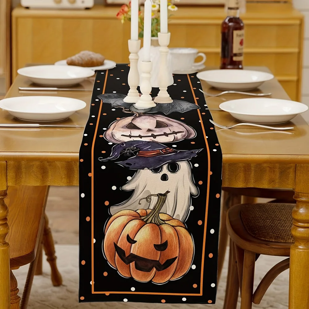 Happy Halloween Pumpkin Bats Table Runner Dresser Scarves for Trick or Treat Dinners Hoilday Banquet Banquet Home Decoration