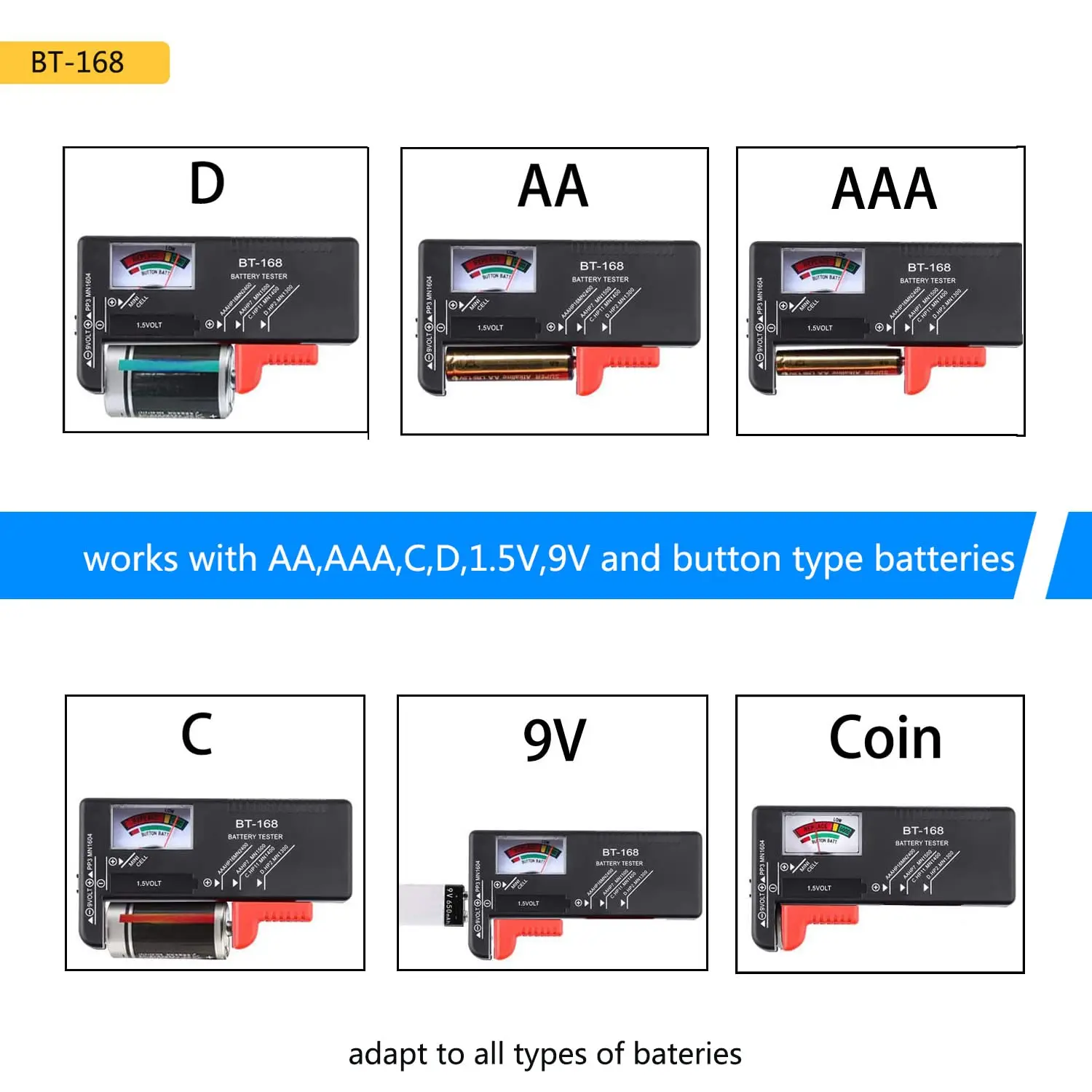 BT-168D Portable Digital Battery Tester Black Digital Battery Power Measuring Instrument The Function Battery Tester