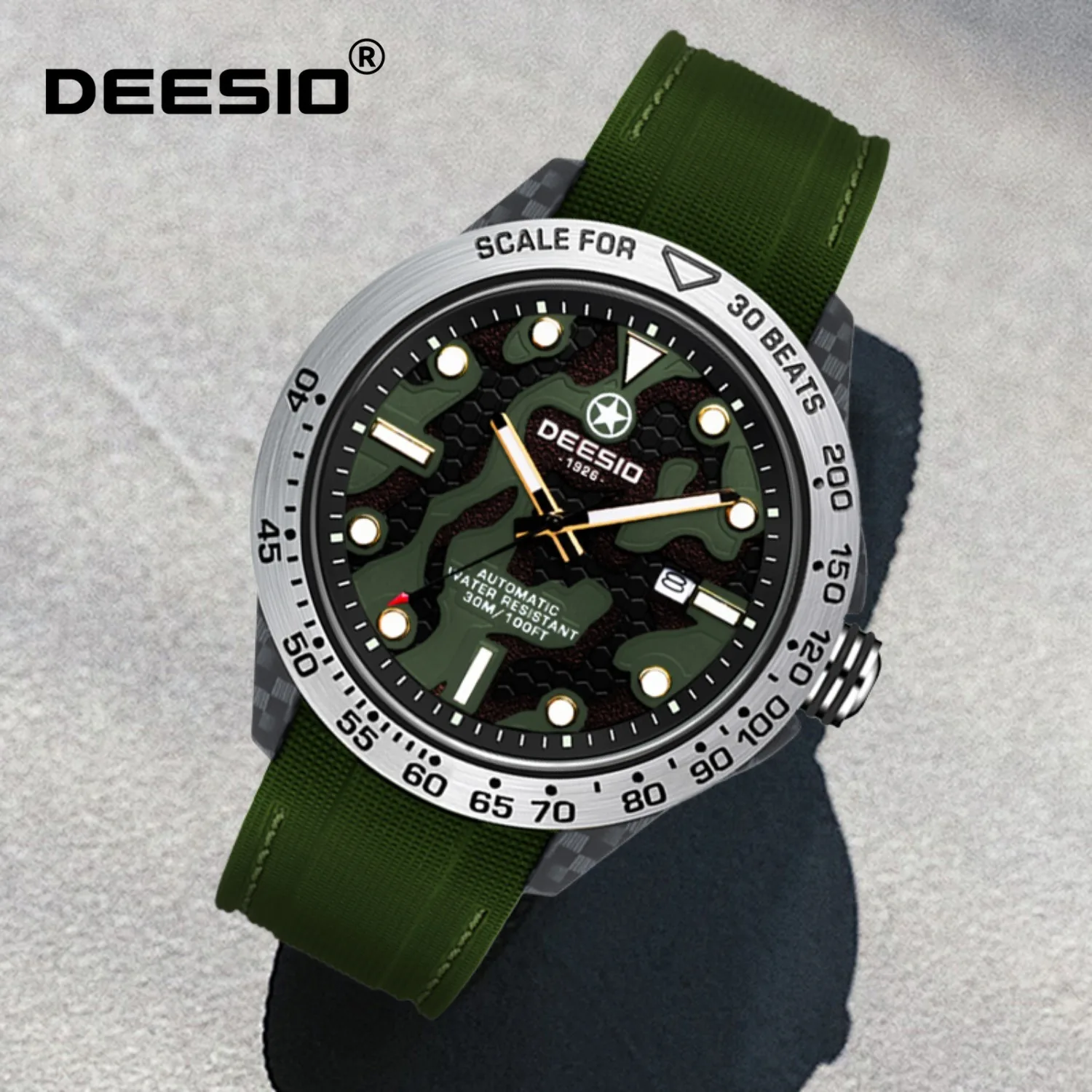 

Мужские автоматические механические часы Deesio, корпус из углеродного волокна, спортивные часы для мужчин, светящийся силиконовый ремешок, функция отображения даты
