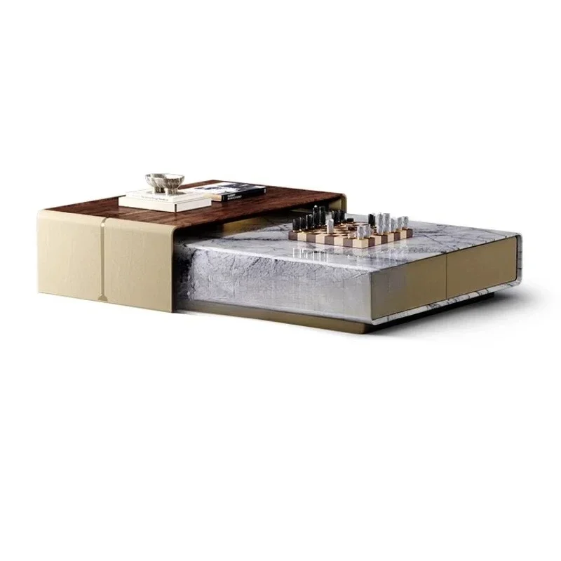 TTTTCoffee Table, Villa Large Flat Living Room Household Coffee Table, Retractable Double-layer Coffee Table Combination