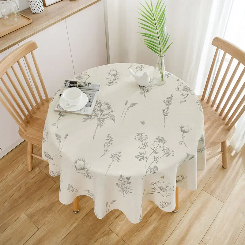 European Round Table Printed Tablecloth Romantic Cozy 150Cm Dust-Proof Desk Cover Cotton and Linen Home Textile for Living Room
