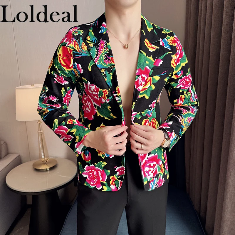 Men's Northeast Large Flower Single-breasted Suit  chinese new year clothes