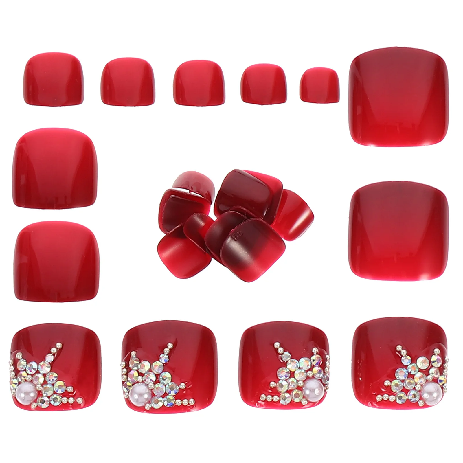 24 peças de unhas artificiais de dedo do pé, peças de plástico de alta qualidade, sem cheiro, design glamouroso, uso profissional, arte de unha, pontas de unhas