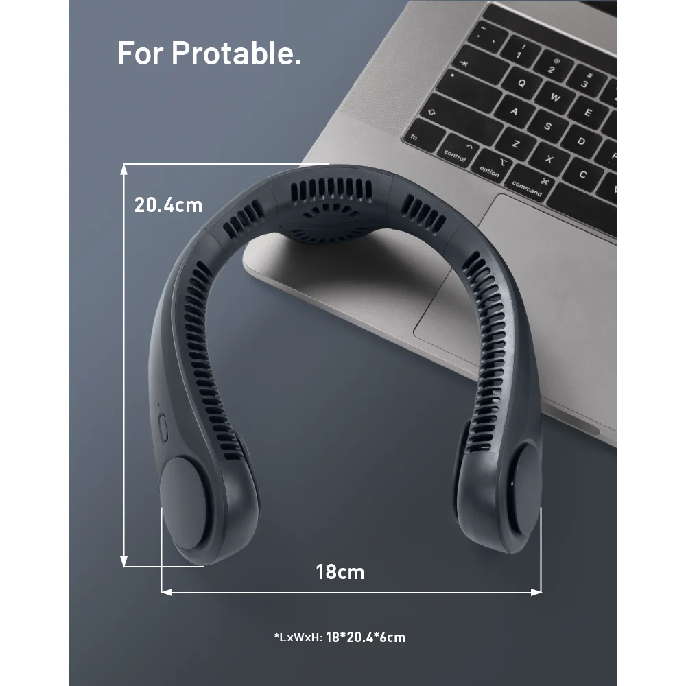 Портативный безлопастной вентилятор типа C для быстрой зарядки, многозащитный вентилятор, шейный вентилятор с тремя двигателями и воздушным охлаждением на 360°