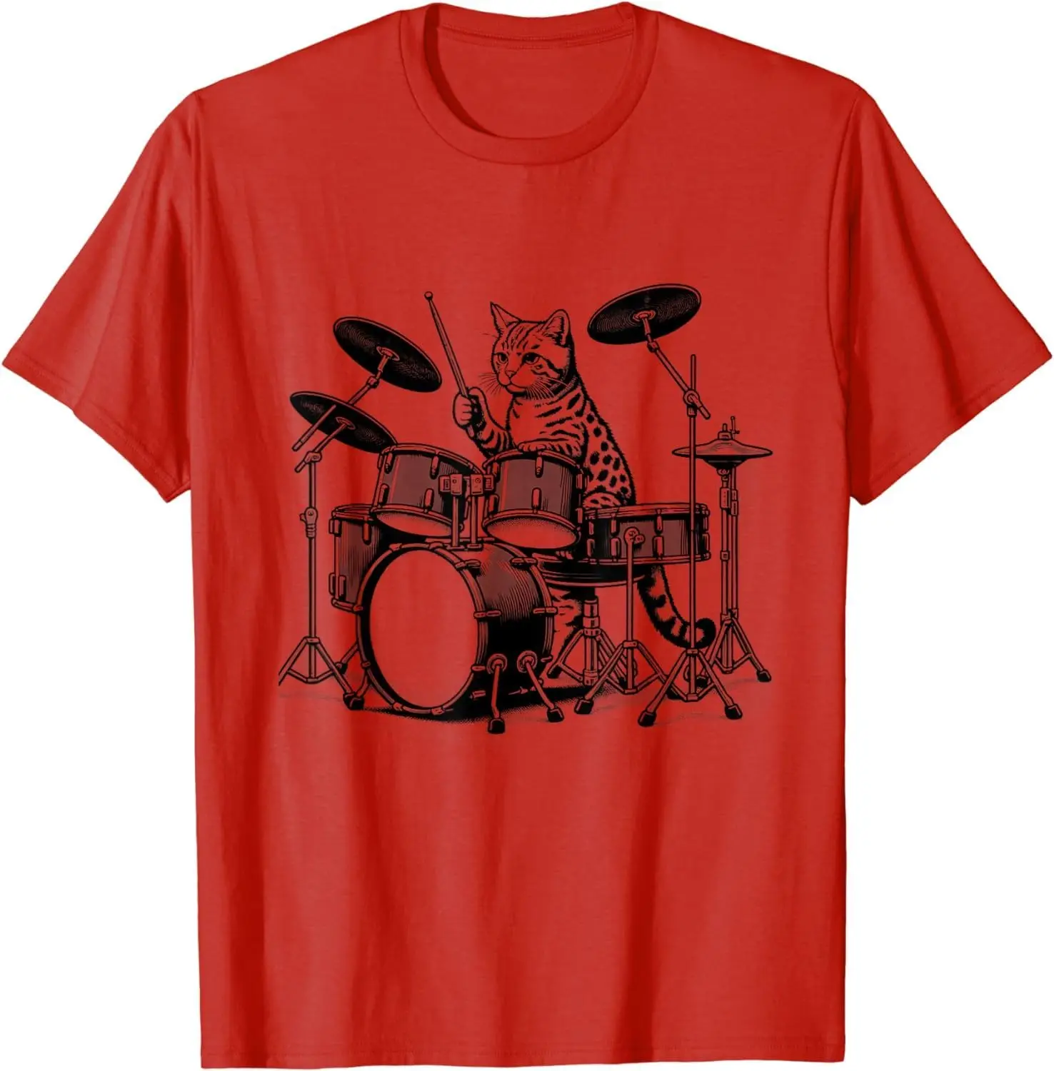 Drummer Cat Music Lover Musician Playing The Drums Tees Cotton Luxury brand vintage oversized