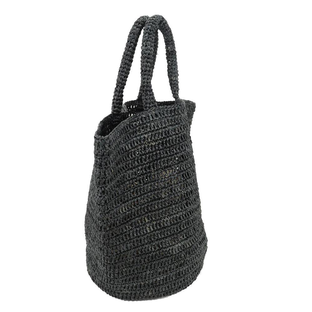 Large Raffia Straw Tote in Black