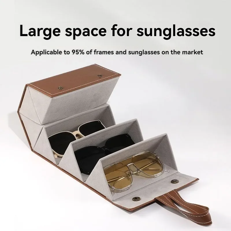 Portable Folding Glasses Storage Bag with 3/5/6 Multi-slot Sunglasses Organizer Display PU Leather Glasses Case Box Home Travel