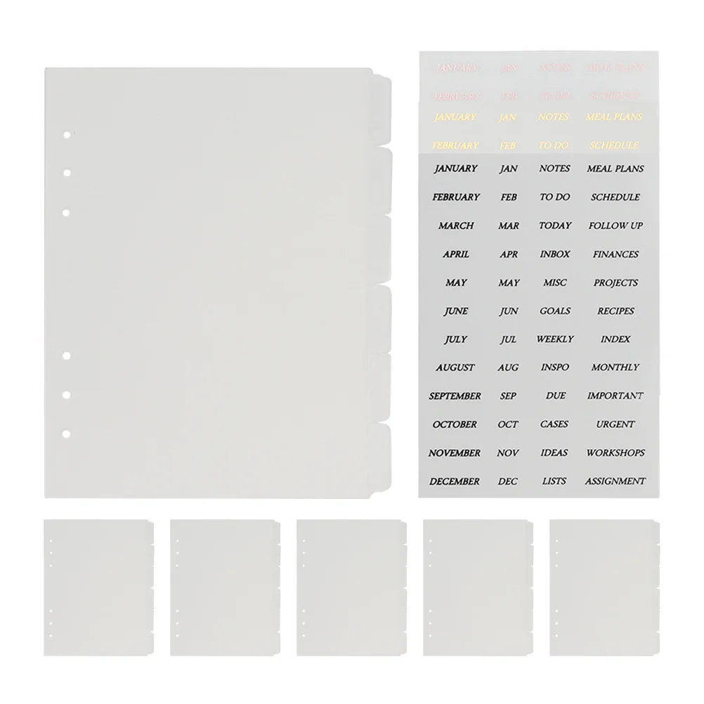 

Transparent PP A5 Divider Pages Monthly Sticker Set Index Tabs 6 Holes Round Ring Binder File Folder Index Page Divider Loose