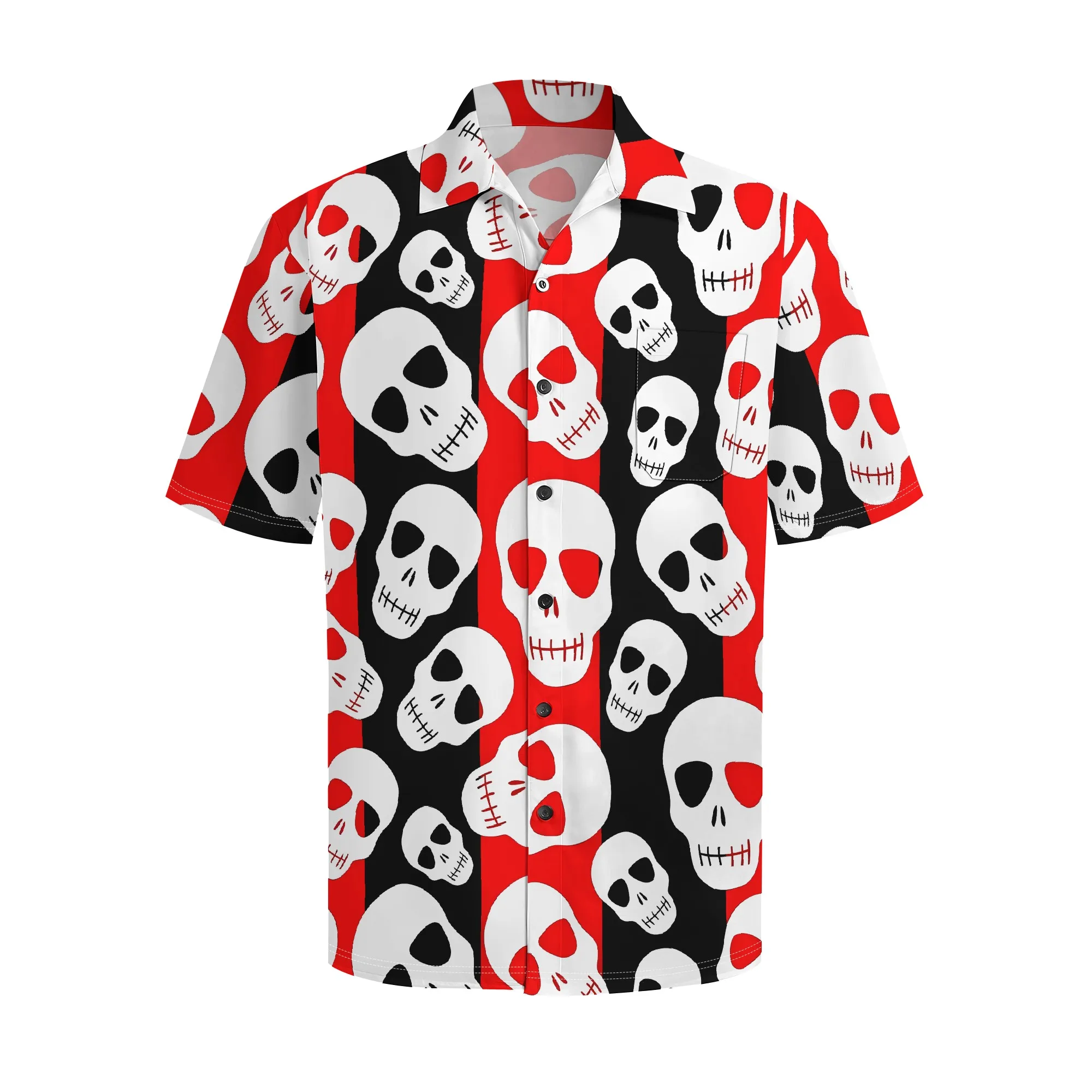 YEAE Red Black Skull Print Shirt for Men Summer Casual Short Sleeve Top