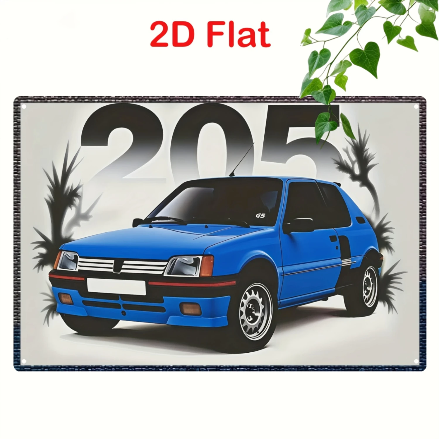 

2D Flat - 2D Plane, a Vintage Metal Sign | A Tin Painting Featuring a Blue 205 Car with a G5 Logo on Its Body | 20*30Cm/8*12Inch | Suitable for Living Rooms, Bedrooms, Cafes, Bars, Garages, Gardens, Farms, And Home Decor