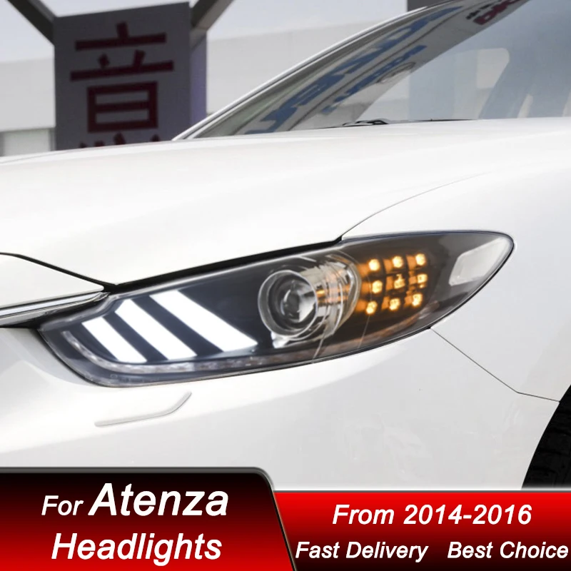 Car Headlights For Mazda 6 Atenza 14-16 to Mustang style Headlamp Assembly Upgrade High Configure Projector Lens Accessories Kit