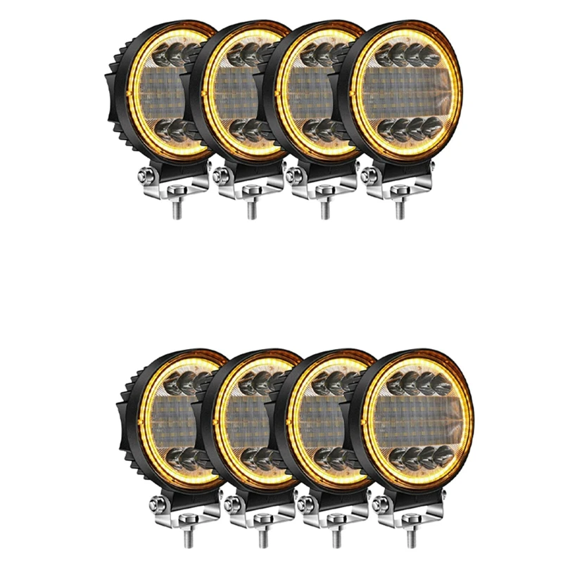 

8X LED Work Light Pods Round Amber Spot Combo Light Amber Fog Lamp For Jeep Off Road SUV