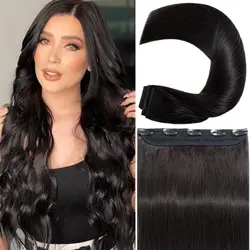 Extensions de cheveux humains à clipser pour femmes, 100% vrais cheveux humains, postiche droite naturelle, trame, 1 pièce, 14 