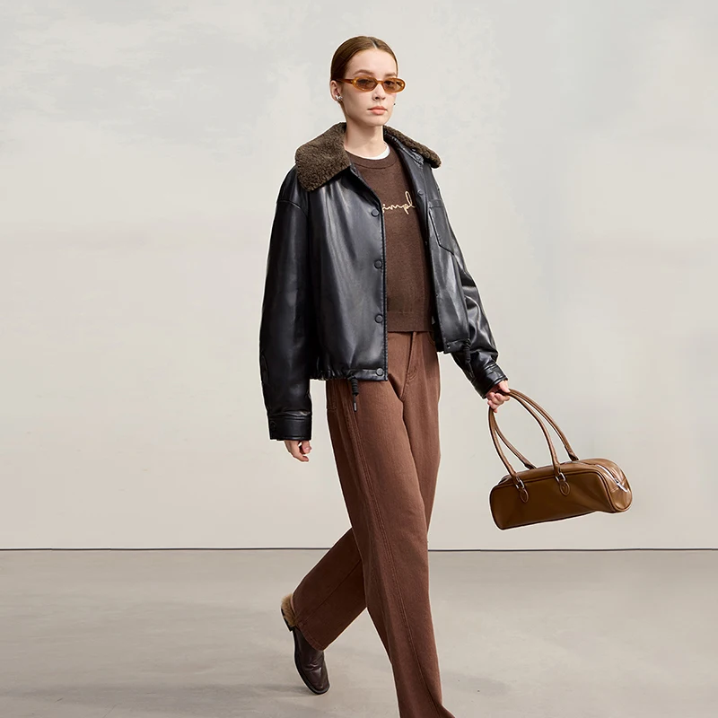 AMII Donsjas Vrouw 2025 Winter Nieuwe Moderne Warme Vrouwen Top Jas Rechte Veelzijdige Bontkraag PU Lederen Donsjack 12554040