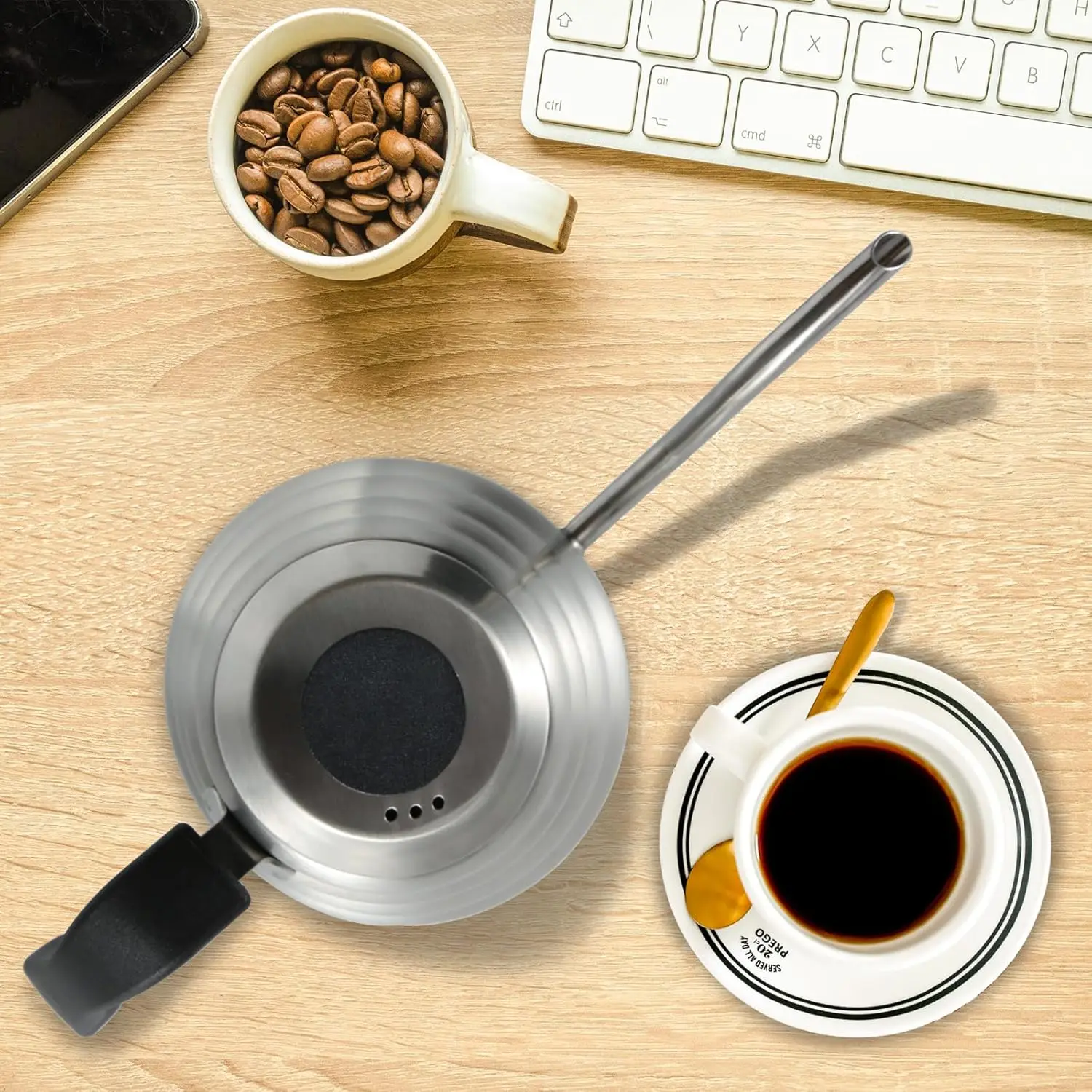 กาต้มน้ำคอแคบสำหรับกาแฟพรีเมียม สแตนเลส - 40 ออนซ์ / 1.27 ควอร์ต / 1.2 ลิตร / 5 ถ้วย - เหมาะสำหรับการชงกาแฟแบบดริป