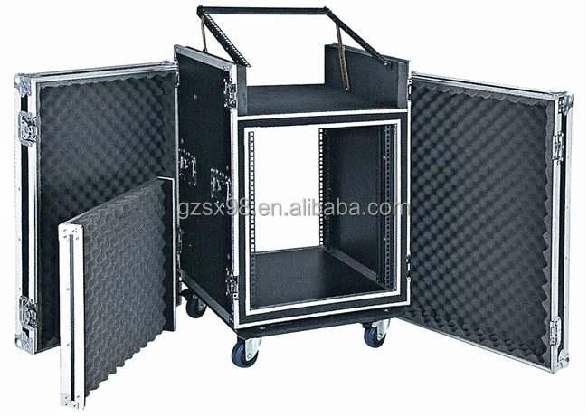 Audio Amp Rack Case with 12U Top Mount Mixer Space, 16U Flight Case, 19 inch/482.6mm 9mm Fireproof Plywood for Sound System