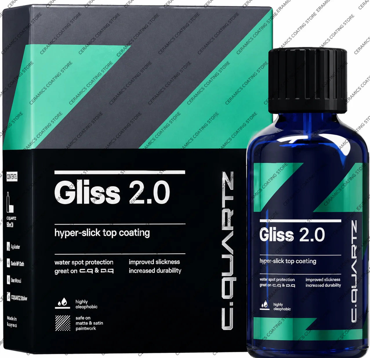Kit de Revestimiento Cerámico Gliss de 50 ml para Autos, Capa Superior Nano Hidrofóbica Hiper Suave con Aplicadores de Microfibra, Repele el Aceite y la Suciedad
