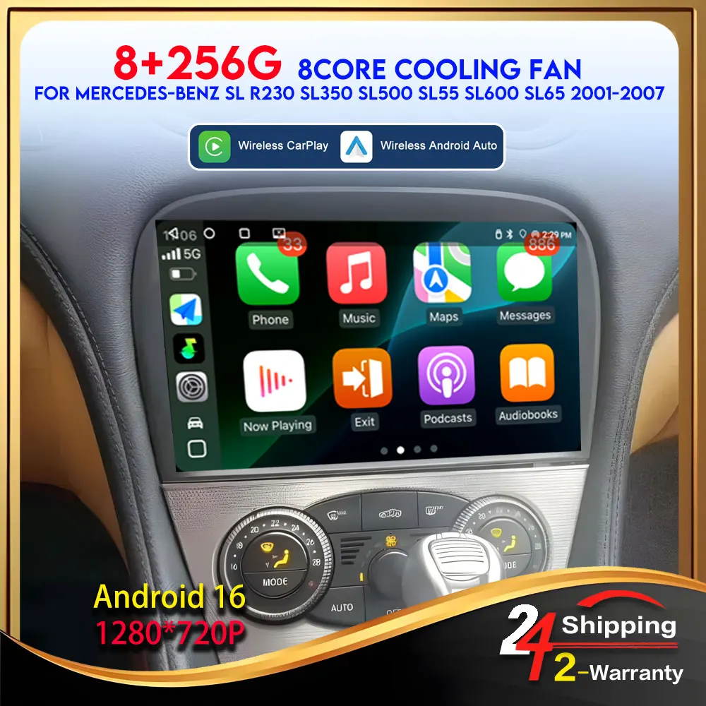 For Mercedes-Benz SL R230 SL350 SL500 SL55 SL600 SL65 2001 2002-2007 Multimedia Automotive Car Radio Bluetooth Android 16 Play