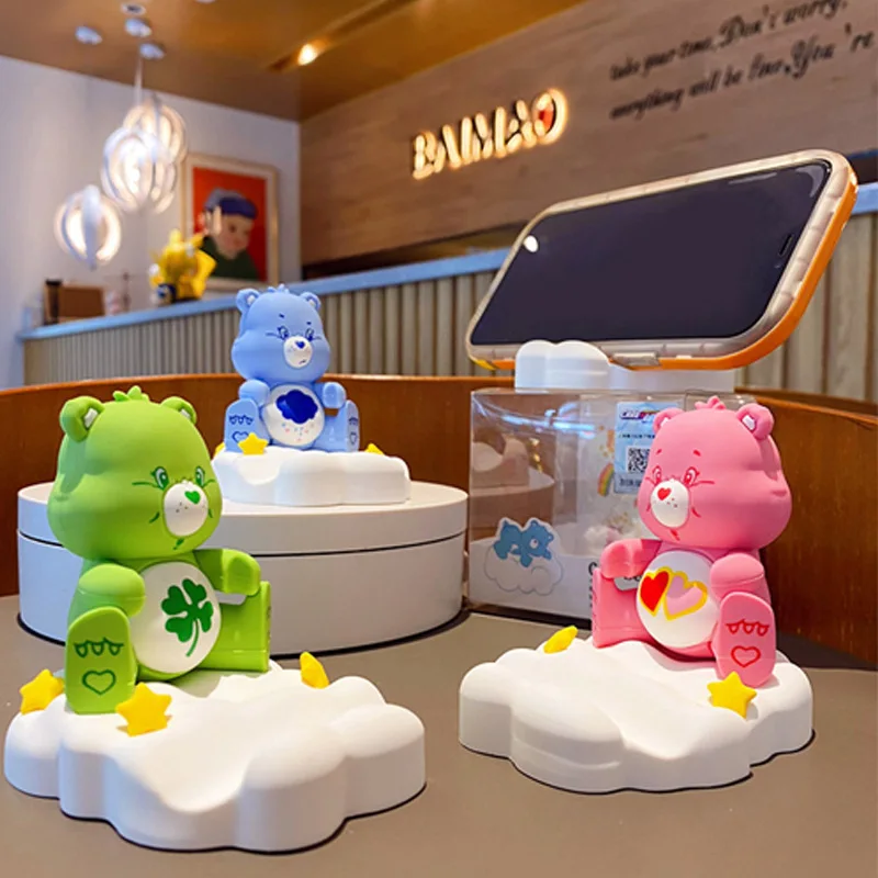 

Anime Miniso Care Bears Cute Rainbow Bear Mobile Phone Holder Tablet Holder Drama Chasing Artifact Desktop Creative Ornament