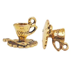 10pcs/lot Wholesale Antique Gold Color Alloy Coffee Tea Cup Charms Pot Necklace Pendant Jewelry Finding Handmade AU31847